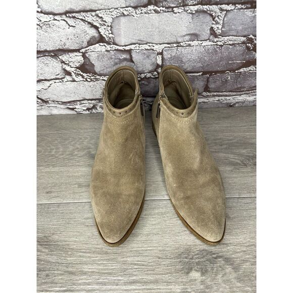 ITALEAU Tan Suede Leather Ankle Side Zipper Low Heel Boots Women Sz 37EU/7.5M US - Picture 11 of 16